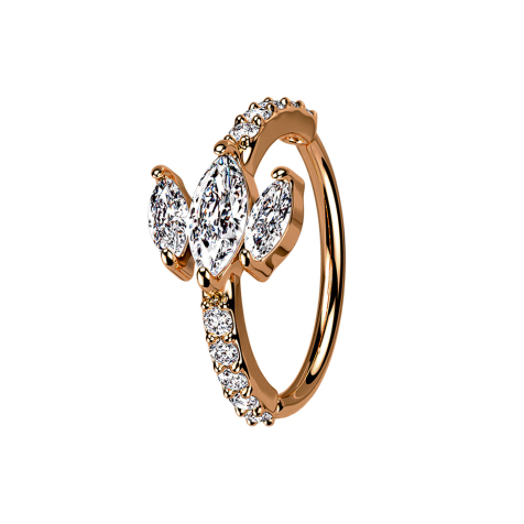 Anello micro piercing con cristalli e tre ovali in oro rosa