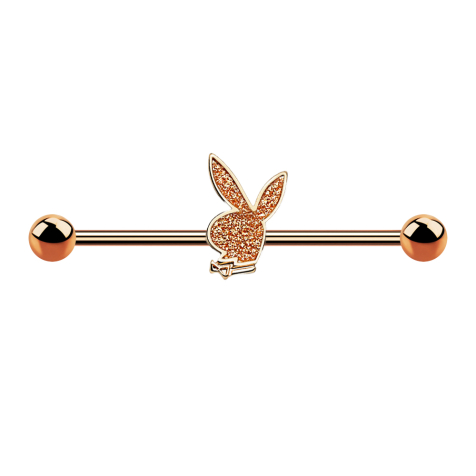 Barbell rosegold mit zwei Kugeln Glitter Playboy Bunny