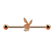 Barbell rosegold mit zwei Kugeln Glitter Playboy Bunny