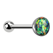 Barbell silver with ball and ball opal dark green