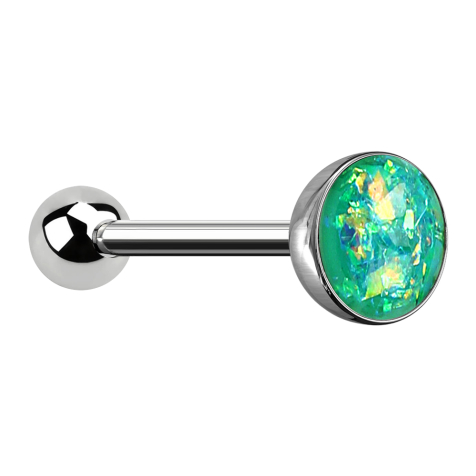 Barbell argent avec boule et boule opale verte