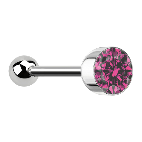 Barbell silver with ball and ball cylinder crystal pink
