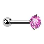Barbell silver with ball and crystal pink set