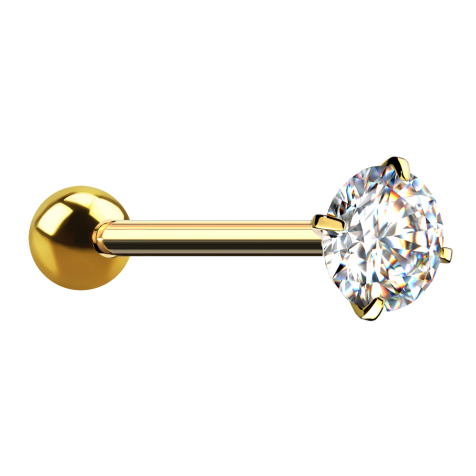 Barbell doré avec boule et cristal serti dargent