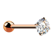 Barbell rose gold with ball and crystal set in silver