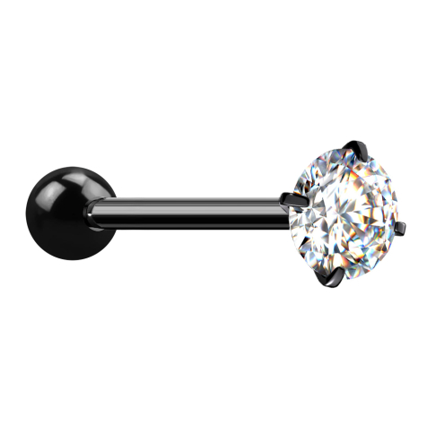Barbell black with ball and crystal set in silver