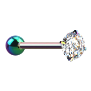 Barbell colored with ball and crystal set in silver