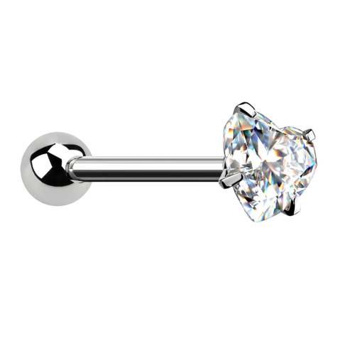 Barbell argent avec boule et cœur en cristal serti dargent