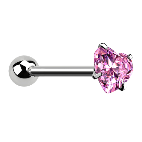Barbell silber mit Kugel und Kristallherz pink gefasst