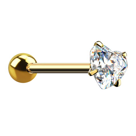 Gold-plated barbell with silver-set ball and crystal heart