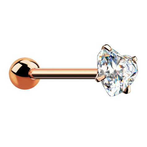 Barbell or rose avec boule et cœur en cristal serti dargent