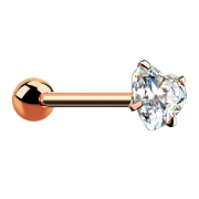 Barbell rose gold with ball and crystal heart set in silver