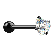 Barbell schwarz mit Kugel und Kristallherz silber gefasst