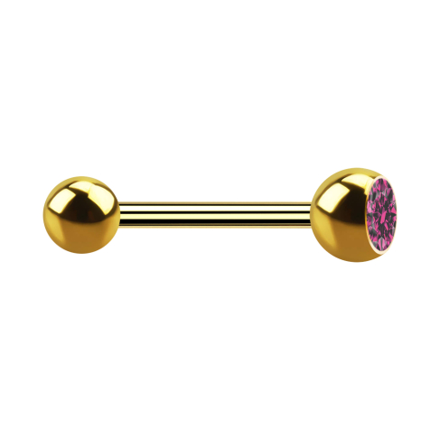 Barbell doré avec boule et boule de cristal rose