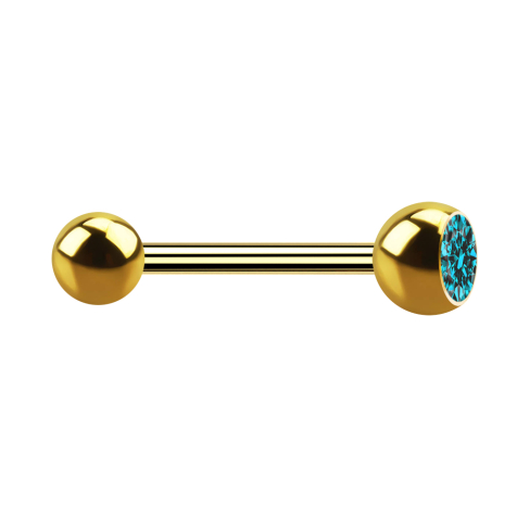 Barbell doré avec boule et boule de cristal aqua