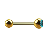 Gold-plated barbell with ball and aqua crystal ball