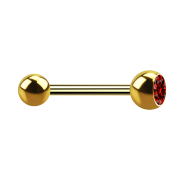 Barbell doré avec boule et boule de cristal rouge