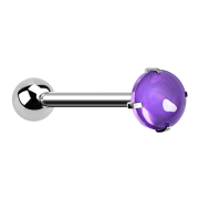 Barbell argent avec boule et cabochon violet serti