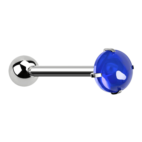 Barbell silver with ball and cabochon set in blue