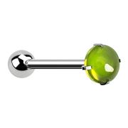 Barbell argent avec boule et cabochon serti vert