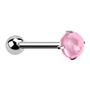 Barbell silber mit Kugel und Cabochon pink gefasst