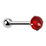 Barbell argent avec boule et cabochon serti de rouge