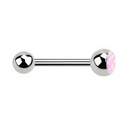 Barbell silver with ball and ball epoxy stone pink