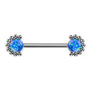 Threadless Barbell silber front Kugelhalbblume Opal blau