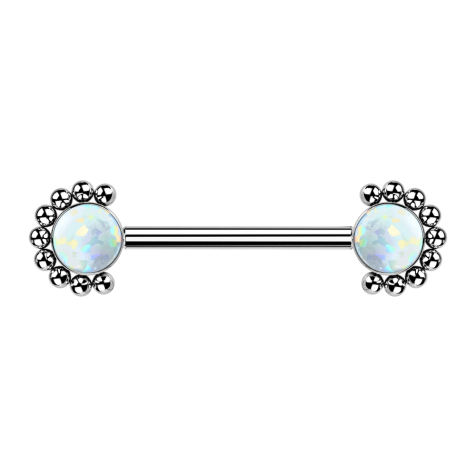 Threadless Barbell silber front Kugelhalbblume Opal weiss