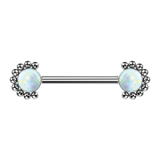 Threadless Barbell silber front Kugelhalbblume Opal weiss