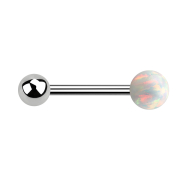 Barbell internal thread silver with ball and ball opal white