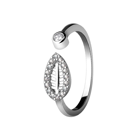 Ring silber Blatt mit Kristallen