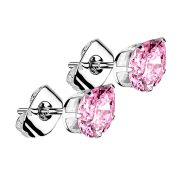 Stud earrings silver with drop crystal pink