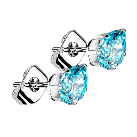 Boucles doreilles argent avec goutte de cristal aqua
