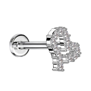 Micro labret inner thread silver heart crystals silver