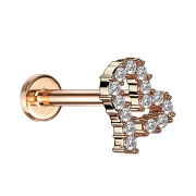 Micro labret inner thread rose gold heart crystals silver
