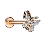 Micro labret internal thread rose gold butterfly four...