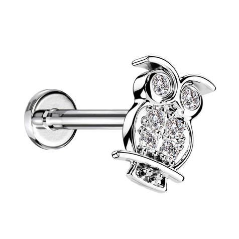 Micro Labret filet femelle argenté hibou cristaux argentés