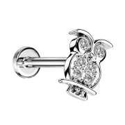 Micro labret filo interno argento cristalli di gufo argento