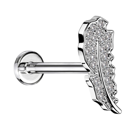 Micro Labret filo interno argento Cristalli a foglia argento