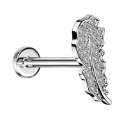 Micro Labret filo interno argento Cristalli a foglia argento