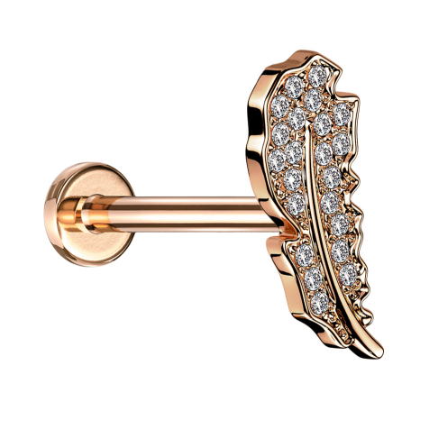 Micro labret filo interno cristalli foglia oro rosa argento