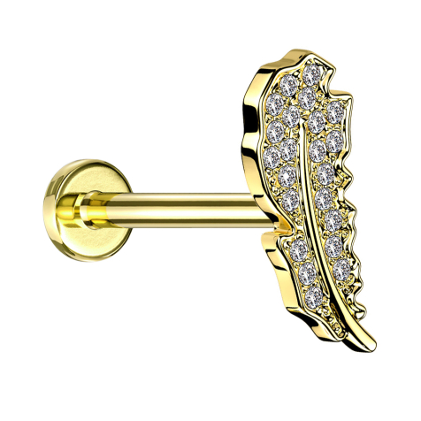 Micro Labret Innengewinde vergoldet Blatt Kristalle silber