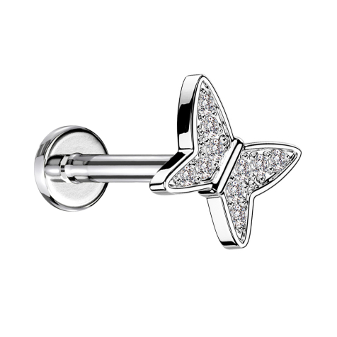 Micro labret internal thread silver butterfly crystals silver