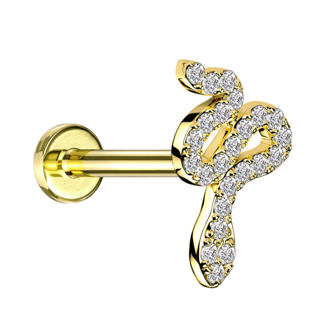 Micro Labret Innengewinde vergoldet Schlange Kristalle silber