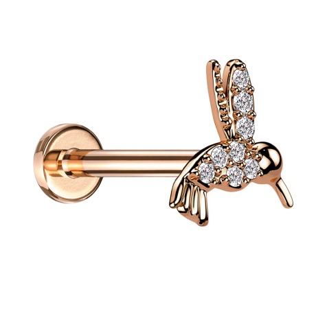 Micro Labret femelle or rose Cristaux Colibri argentés
