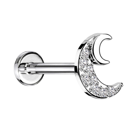 Micro labret filo interno argento cristalli mezzaluna argento