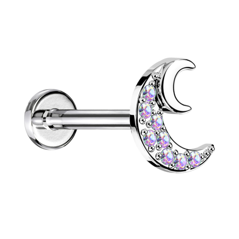 Micro Labret filet intérieur argent demi-lune cristaux multicolores