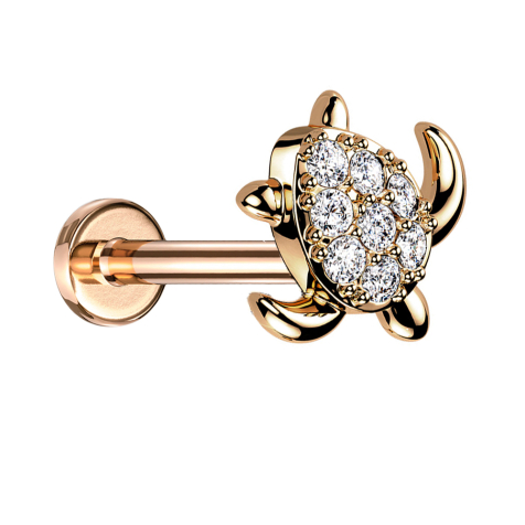 Micro Labret Innengewinde rosegold Schildkröte Kristalle silber