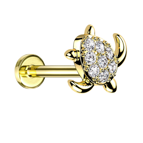 Micro Labret Innengewinde vergoldet Schildkröte Kristalle silber
